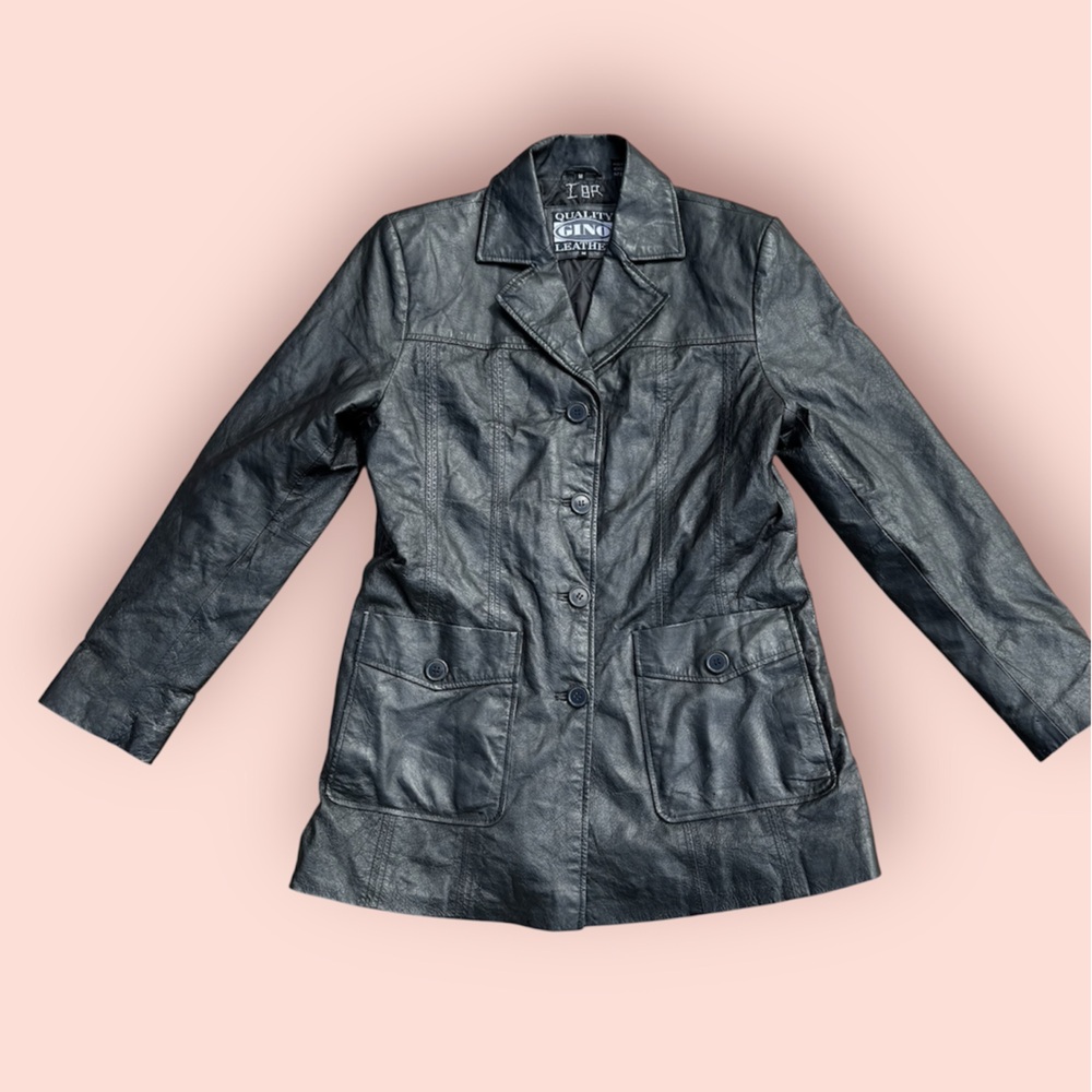Vintage Black Leather Button Jacket